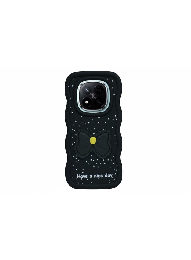 Compatible Case With Redmi Note 14 Pro Plus [Drop Protection] 3D Bow Pattern Soft TPU Shockproof Phone Case Full Body Protection (Black)